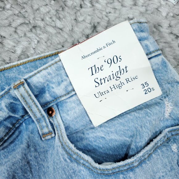 Abercrombie 20 Short 90s Straight Ultra High Rise Jeans Light Wash Blue Size 35 - Picture 3 of 7